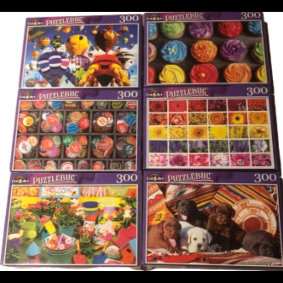 6 Assorted 300 Pc puzzles keep busy and challenged - Picture 1 of 2